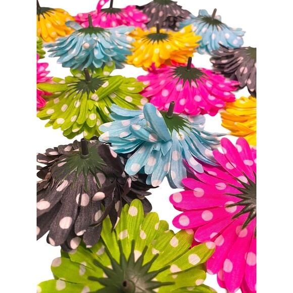 27 Polka Dot Daisy W/Large Rhinestone Multicolor 4” Floral Tops Only Artificial - Picture 10 of 10